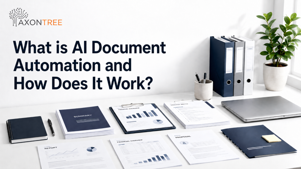 Professional business document workspace featured image for a blog about AI document automation.
